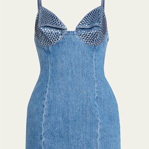 AREA denim dress features crystal embellished cups